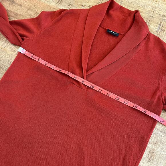AKRIS Cashmere Silk Sweater Womens 10 M Shawl Collar Quiet Luxury Rust Orange - Picture 9 of 10